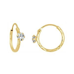 Thin Hoop Earring Endless Cubic Zirconia Yellow Gold 14k